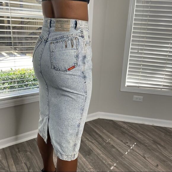 JORDACHE Vintage Acid Light Wash Denim Jean Pencil Skirt - Picture 5 of 14